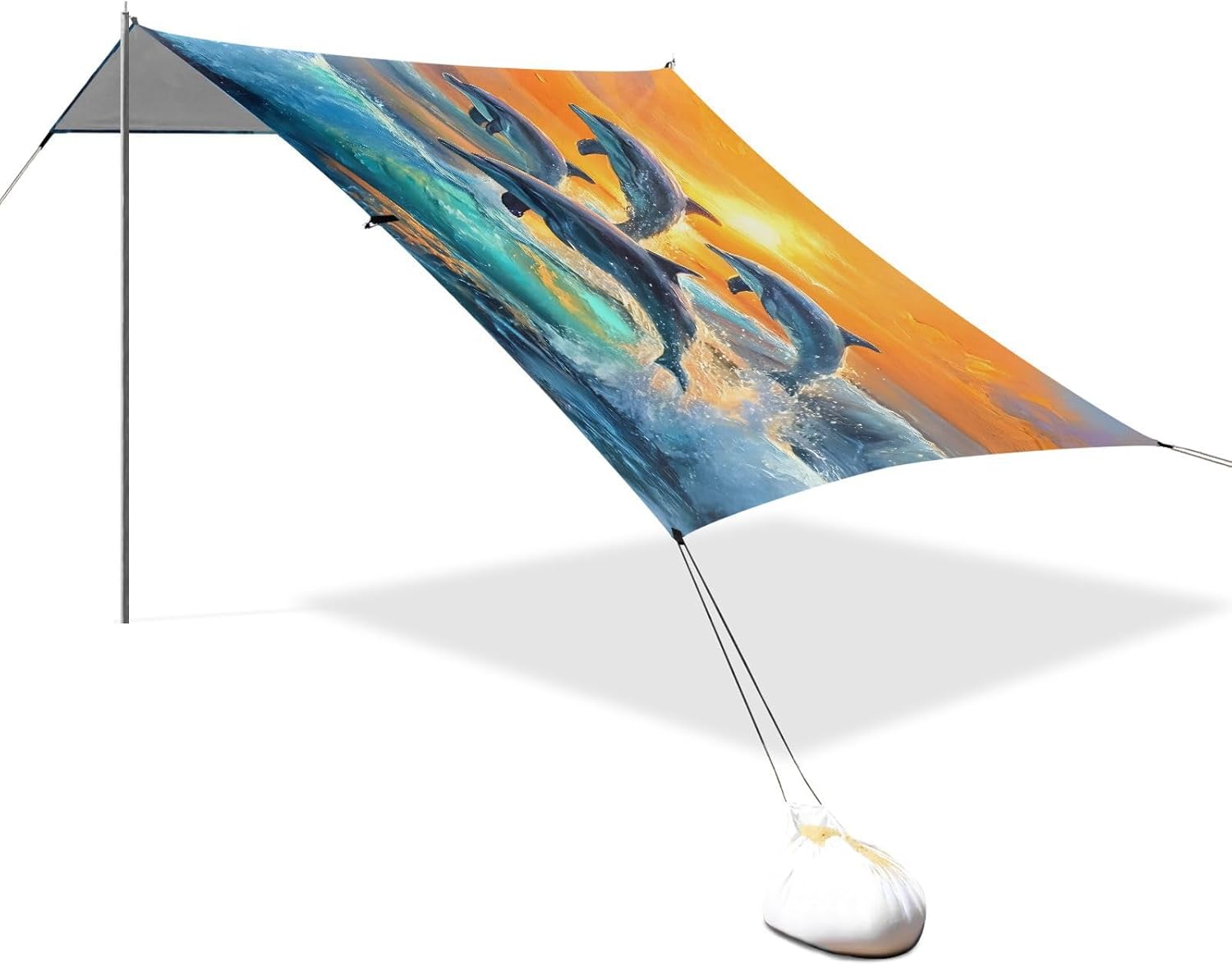 ALAZA Dolphins Surfing Beach Tent Sun Shelter UPF50+ Protection Beach Shade Canopy w/ 4 Sandbags for Outdoor Camping, Fishing, Backyard Fun, Picnic, 10x9 ft