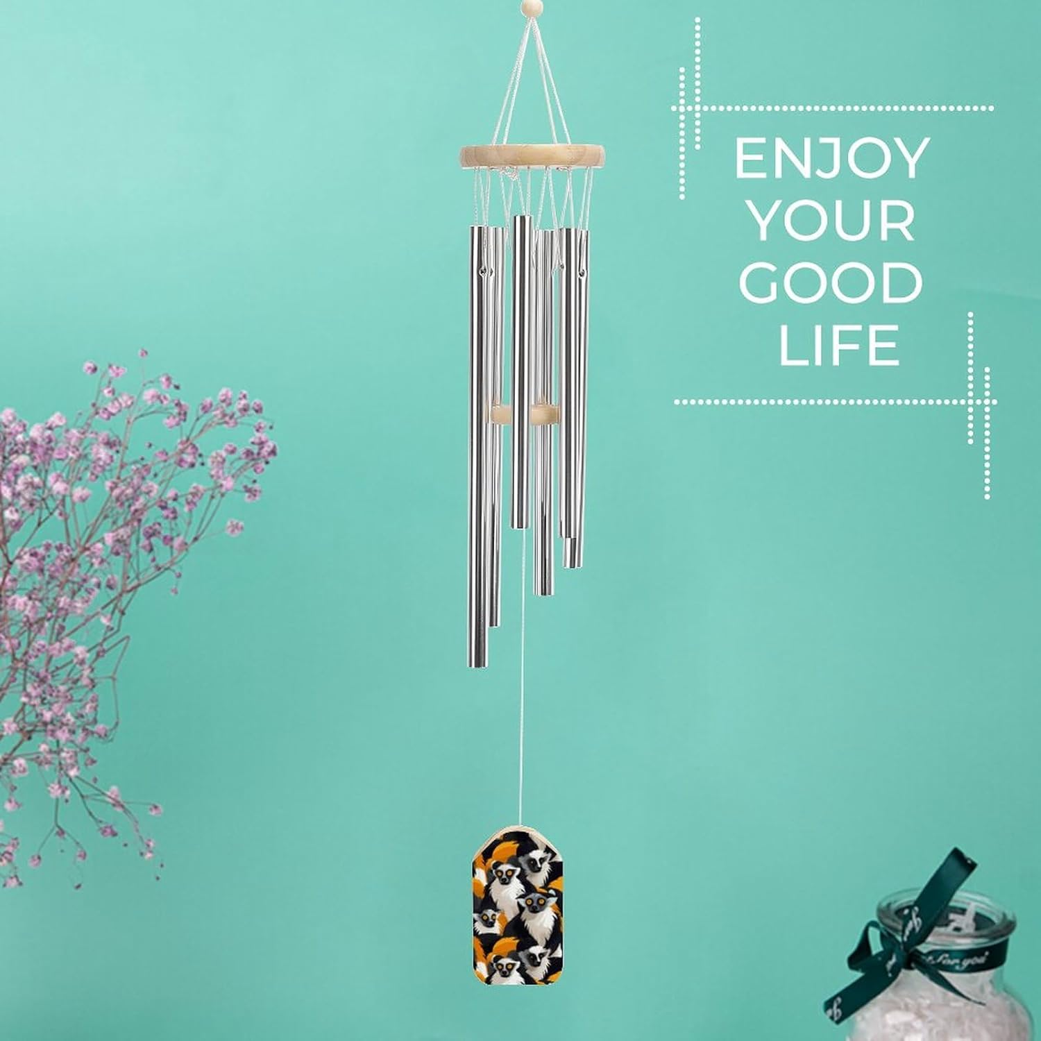 Lemur Monkey Animal Wooden Wind Chimes Deep Tone Memorial Windchime for Outside Garden Home Decoration
