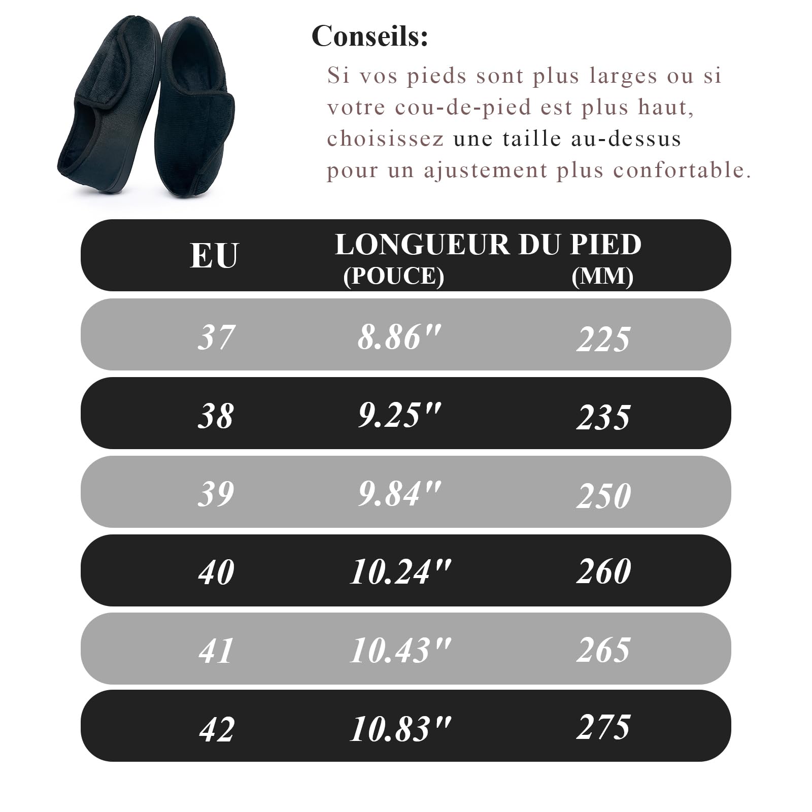 Git-up Pantoufles Diabétiques en Mousse à Mémoire de Forme pour Femmes Arthrite Œdème Chaussons Confortables Réglables Bout Fermé