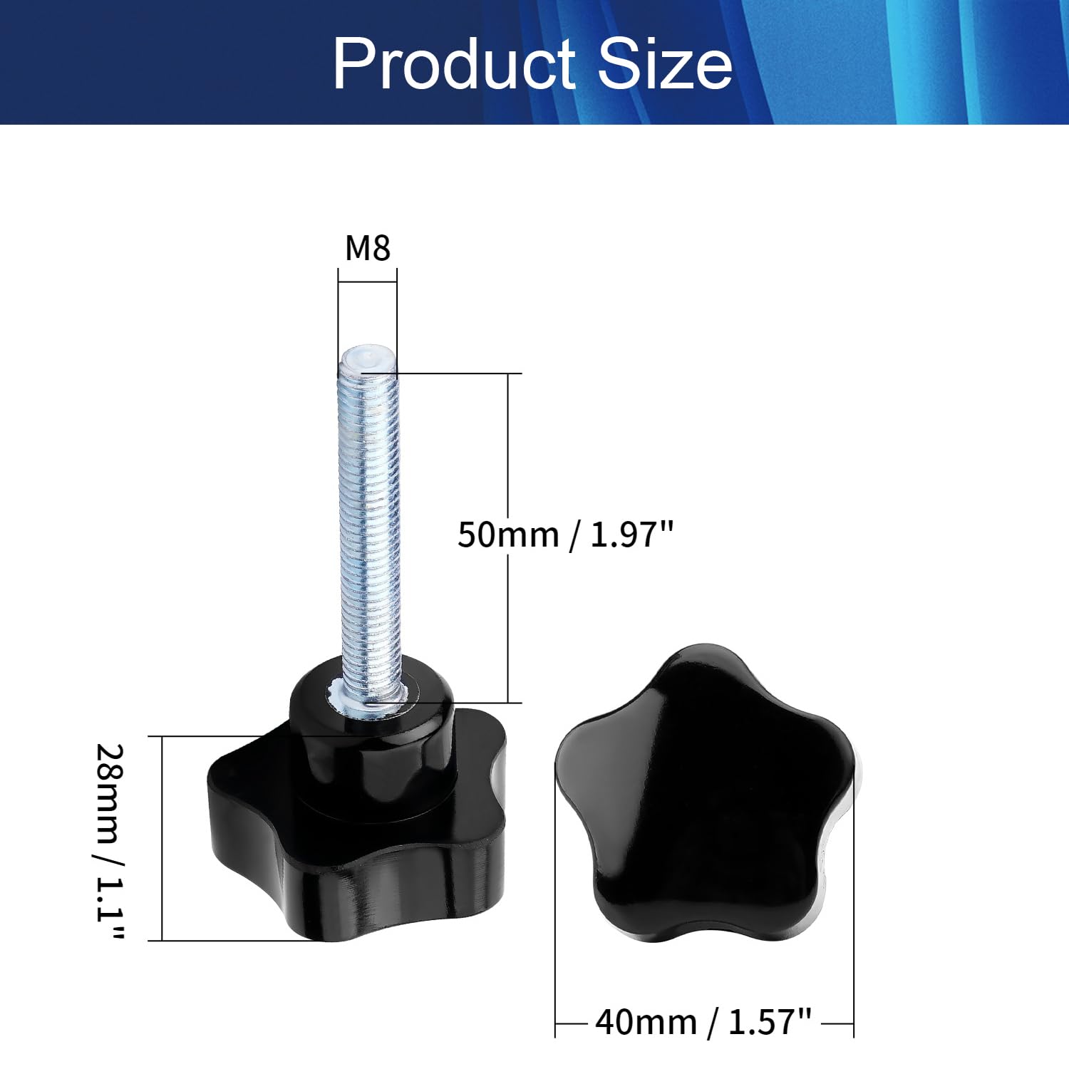 Jutagoss 12Pcs M8 x 50mm Thread Star Knob, 40mm Diameter Male Thread Bakelite Star Shaped Hand Knob Tightening Screw, Black Clamping Knob Handle Replacement Grip Handle Fastener