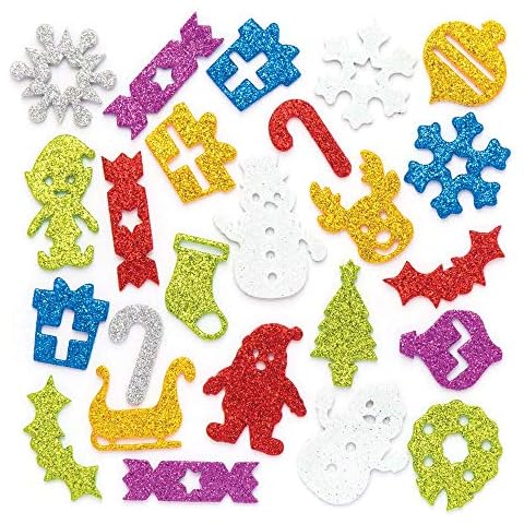 Baker Ross AR764 Christmas Glitter Foam Stickers - Pack of 120, for Kids' Christmas Crafts and Art Projects, Cards, Party Bags, and Ornaments Cover