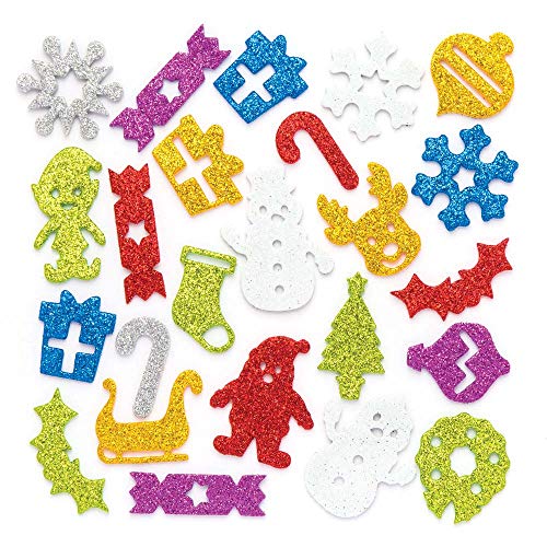 Baker Ross AX311 Adesivi Gommapiuma Glitterata Calza Natalizia – 100 Pezzi Per Attività Creative E Lavoretti Dei Bambini