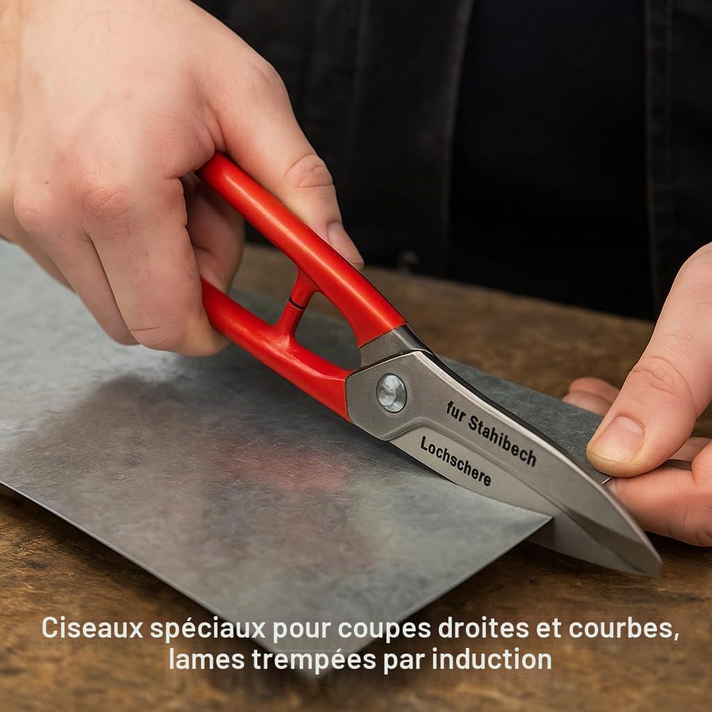 Cisaille métallique Stubai 250 mm pour chantier, atelier, construction, coupes droites et courbes Cisaille robuste en acier Outil de précision pour artisans