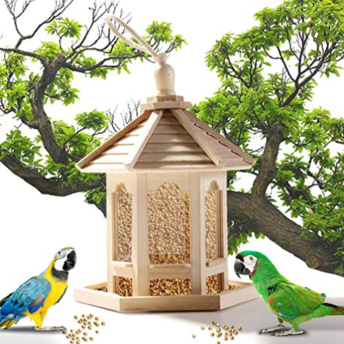 VILLCASE Alimentador de PÃ¡ssaros Alimentador de PÃ¡ssaros Hexagonal de Madeira Ã  Prova de Esquilos