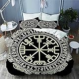 5 3 Teilig Wikinger Bettwäsche 135x200cm Nordeuropa Vikings Erstaunlich Rune Compass 3D Drucken Mikrofaser Bettwäsche Set mit Ausblenden Reißverschluss und 2 Kissenbezug 80 x 80 cm