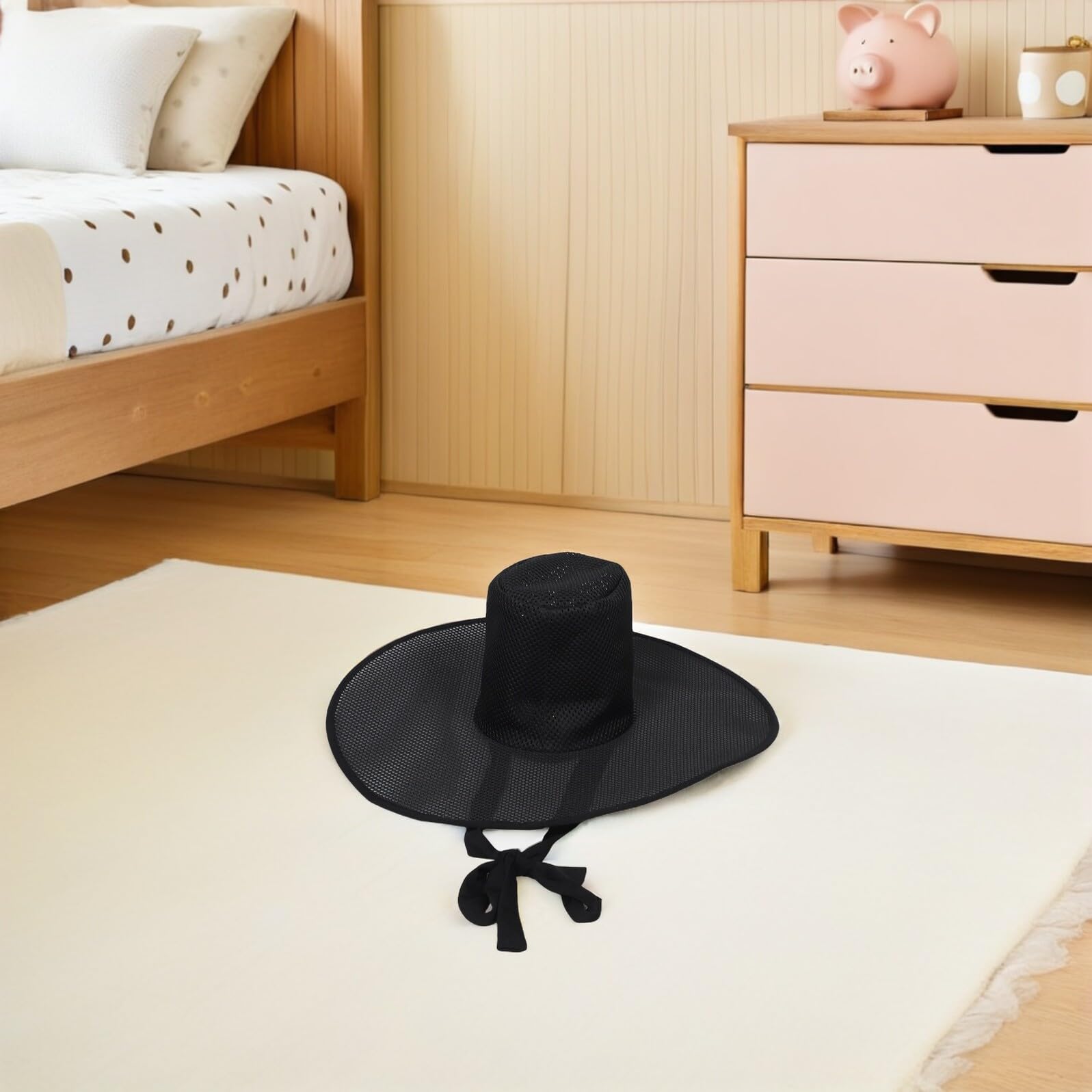 Healvian Sombrero de Disfraz Estilo Coreano Tradicional con Cinta Negra ala Ancha para Fiestas de Navidad Eventos Festivos y Cosplay