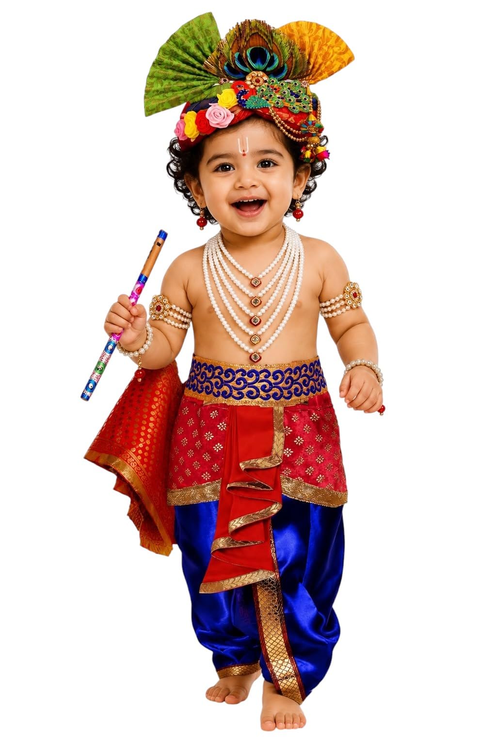 BLU VAPOUR Krishna dress for Kids, krishna dress for baby boy, kanha dress for kids, krishna costume for baby boy,krishna costume for Janmashtami,3month to 7 years, Blue, Red & Yellow-image-49