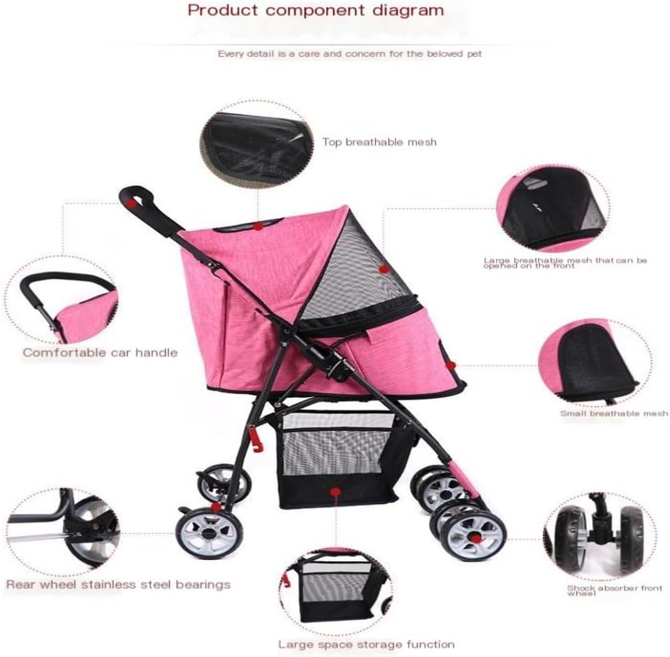 Pet Strollers Pet Stroller, Lightweight Folding Stroller, Lightweight Four-Wheeled Stroller for Cats to Go Out for A Walk Pet Stroller Medium(K)