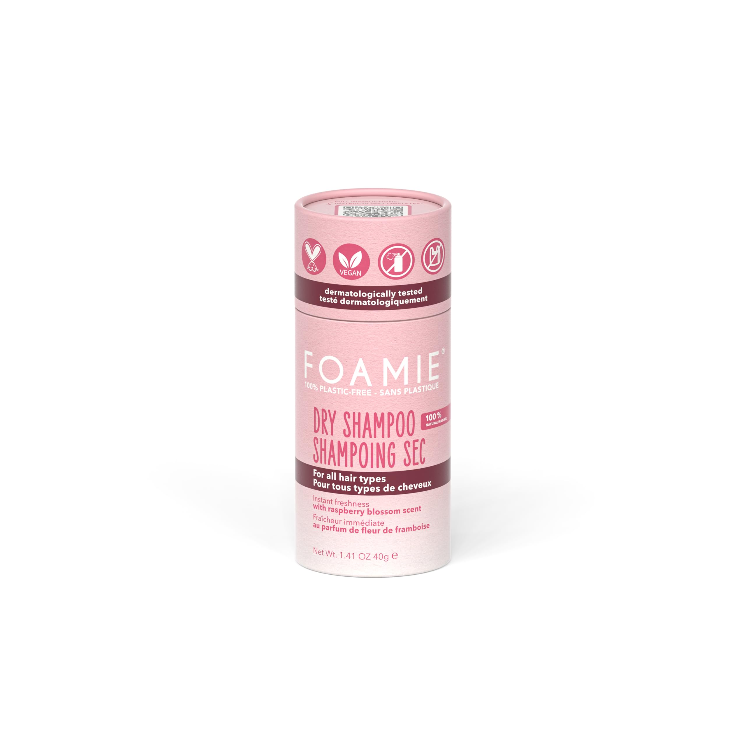 Foamie Berry Fresh Trockenshampoo, fettiges Haar und alle Arten, sofortige Frische und Volumen, vegan, 0% Kunststoff, ohne Rückstände, Damen, 40 g