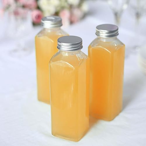Miniatura 8 de Efavormart - Paquete de 12 frascos de vidrio transparente cuadrados franceses de 12 onzas con tapas de aluminio, botellas de almacenamiento de