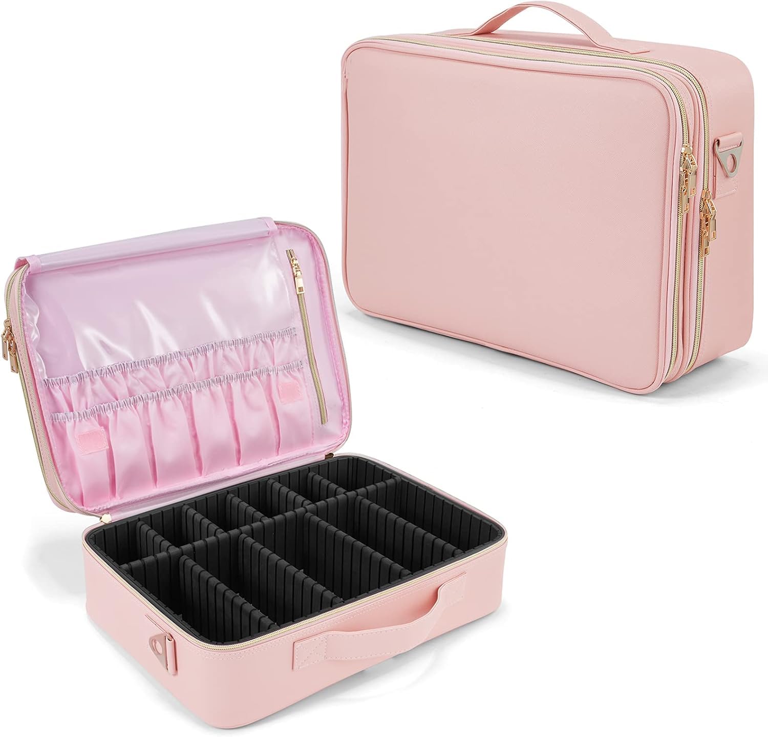 Joligrace, borsa professionale in tessuto Oxford, con cinturino posteriore rimovibile, beauty box per cosmetici, organizer per parrucchieri, colore: rosa acceso