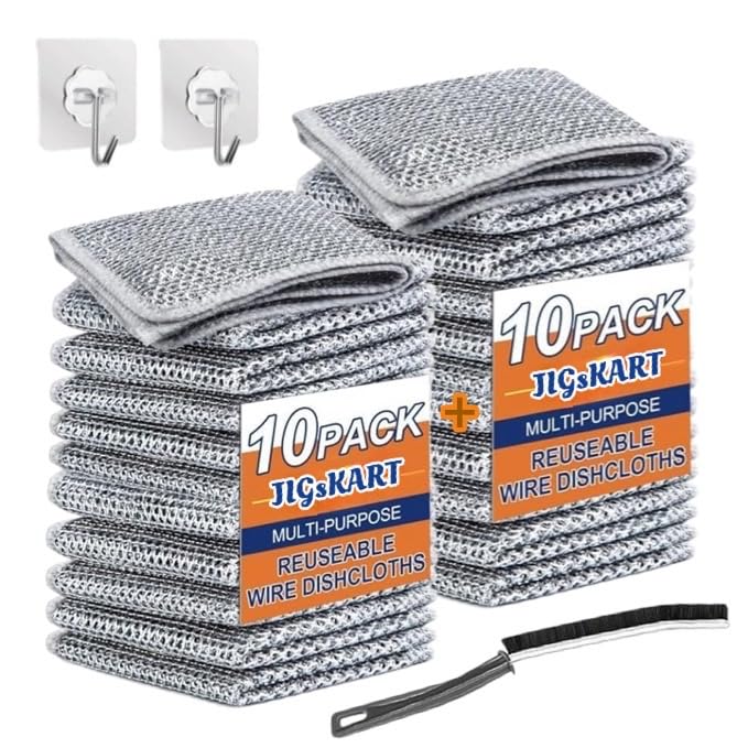 JIGsKART® 20 Pack Non-Scratch Wire Dishcloth & Gaps Cleaning Brush, Wire Dishwashing Rags for Wet and Dry, Reusable Wire Cleaning Cloth for Kitchen, Sinks ice Cube Women (2 Sticker Hook) (B0CR1PJN1B) Amazon Price History, Amazon Price Tracker