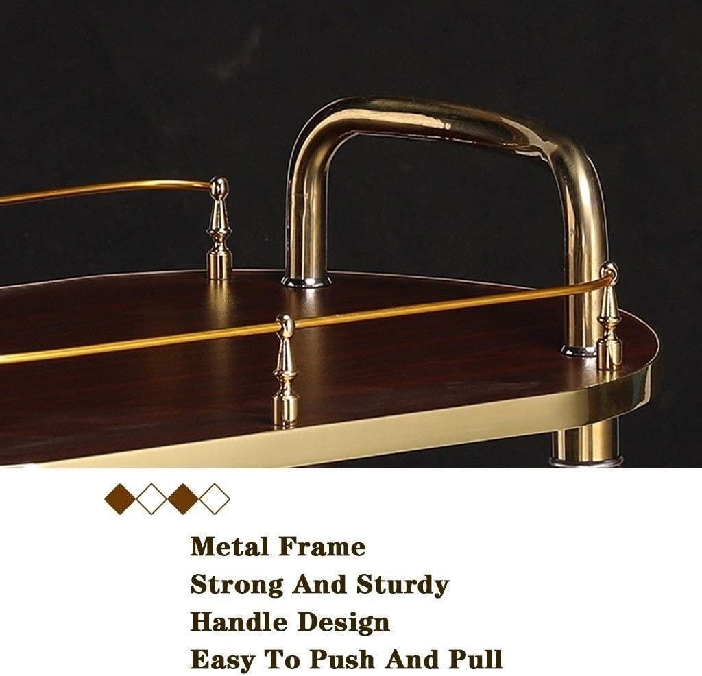 Carrito de Servicio de Metal para Bar con 2 estantes y 4 Ruedas. Carrito rodante Duradero para Almacenamiento y Servicio de Bebidas en cocinas, hoteles y Bares.
