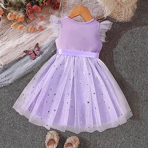 Toddler Girls Sequin Puffy Fly Sleeve Lace Dresses with Bow Tie Pink Princess Dress for Kids Wedding Party Cloth3