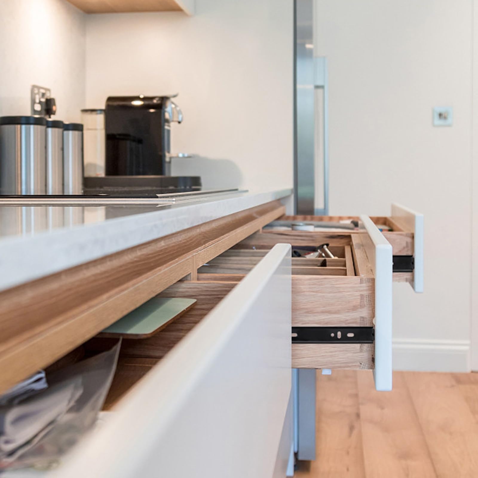 Guide per Cassetti Nere Apertura a Pressione, 3 Sezioni Estrazione Totale | Guide per mobili Montaggio Laterale per Cucina Camera da Letto Bagno e Armadio(20″/500mm)