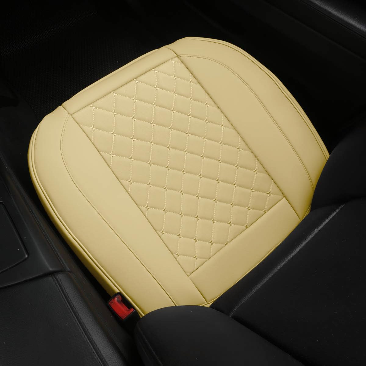 SanQing 2 pezzi di coprisedili per auto in pelle sintetica di lusso, protezioni per cuscini per sedile anteriore, compatibili con il 90% dei veicoli (berlina, SUV, camion, mini van) (BEIGE)