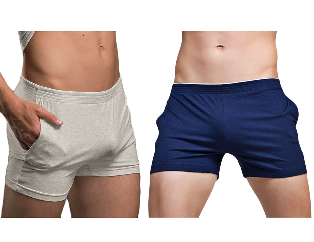 Sandbank Men's 2 Pack-Navy+Light Grey ’S Pocket Running Workout Gym Active Shorts Lounge Sleep Bottoms 36-37 Inch
