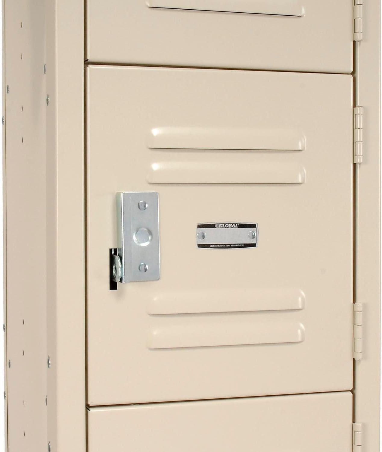 Global Industrial One-Wide Six-Tier Locker with Padlock Hasp, 12" W x 15" D x 78" H, 6 Doors, 12"x15"x12" Compartment Size, 16 Gauge Steel Construction, Unassembled, Tan
