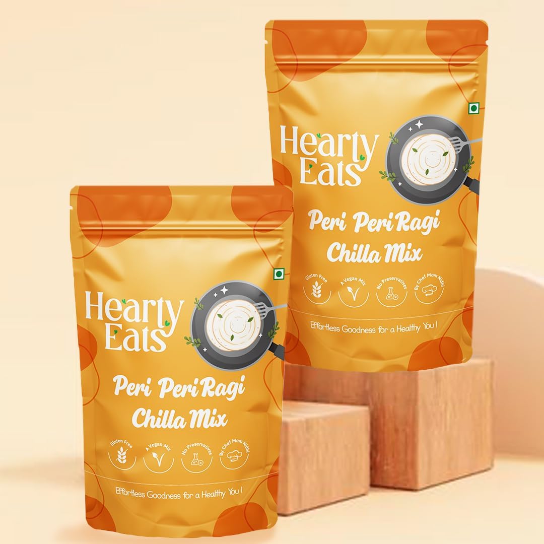 Hearty Eats Peri Peri Ragi instant Chilla Mix | Ready to Cook Chilla Premix| Perfect Choice for Healthy & High Protein Breakfast (225+225 Grams)