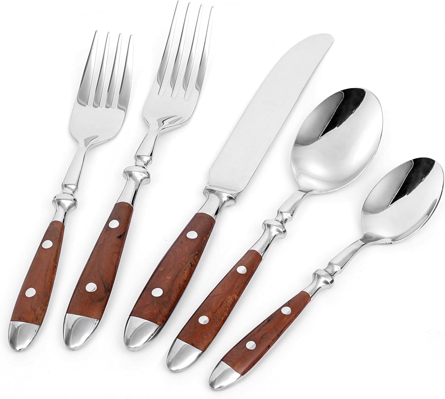 20-Piece Silverware Set for 4, High-end Everyday Flatware Set, Wood Grain Color Handles Cutlery Set, Retro Stainless Steel Forks and Spoons, Utensil Sets for Home Restaurant, Dishwasher Safe