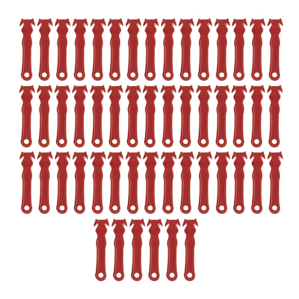 Cardinal Pro Safety Box Cutter, Cardboard, Shrink Wrap, Plastic Banding & Packaging, Film, Seatbelts, Twine, Bags, Zip Ties - Made In USA - Carbon Steel Razor Blade - Bulk Lot (50, Red)