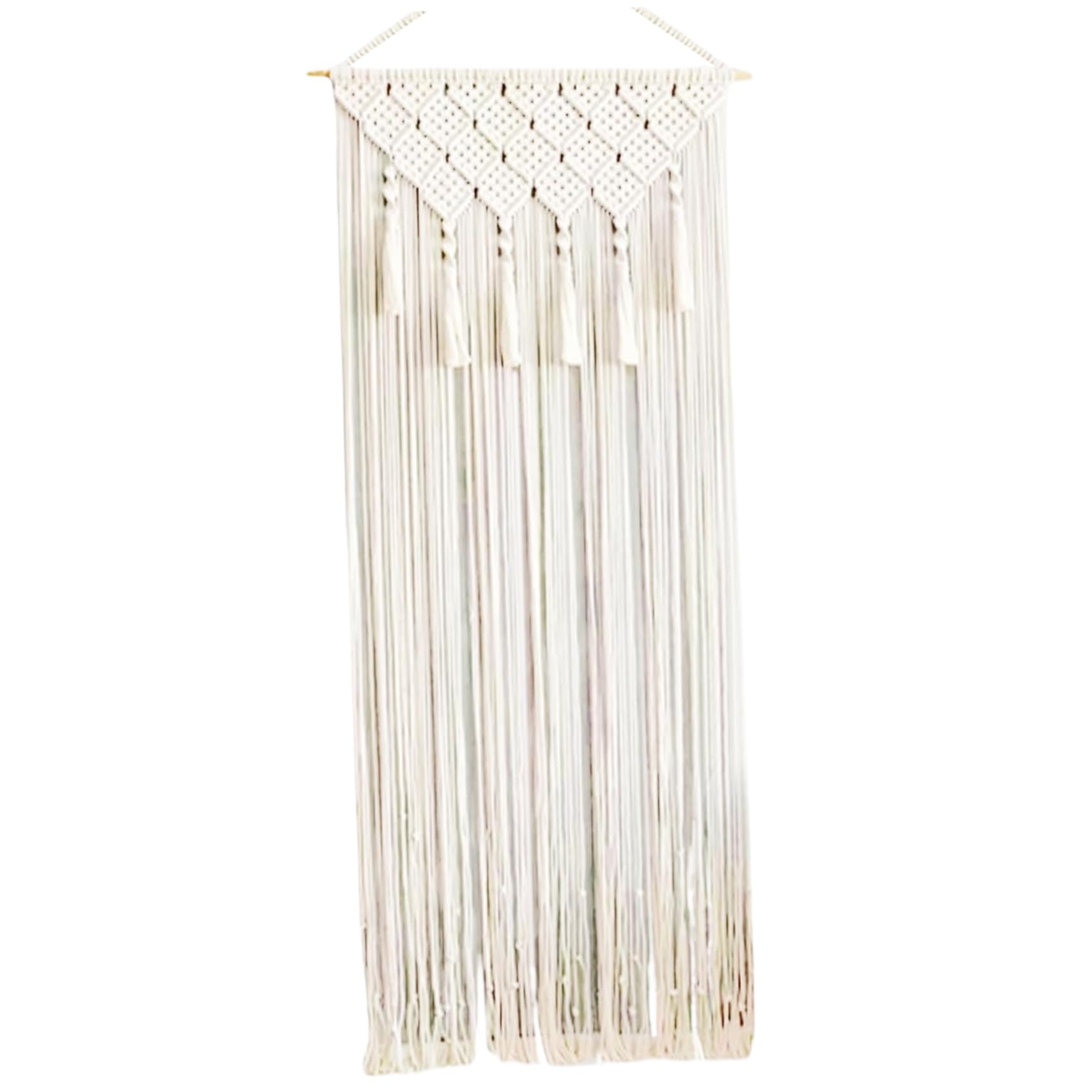 Lot De 2 Rideaux De Fils Détails Macramé Et Pompons - 90 X 200 Cm Beige 86579879