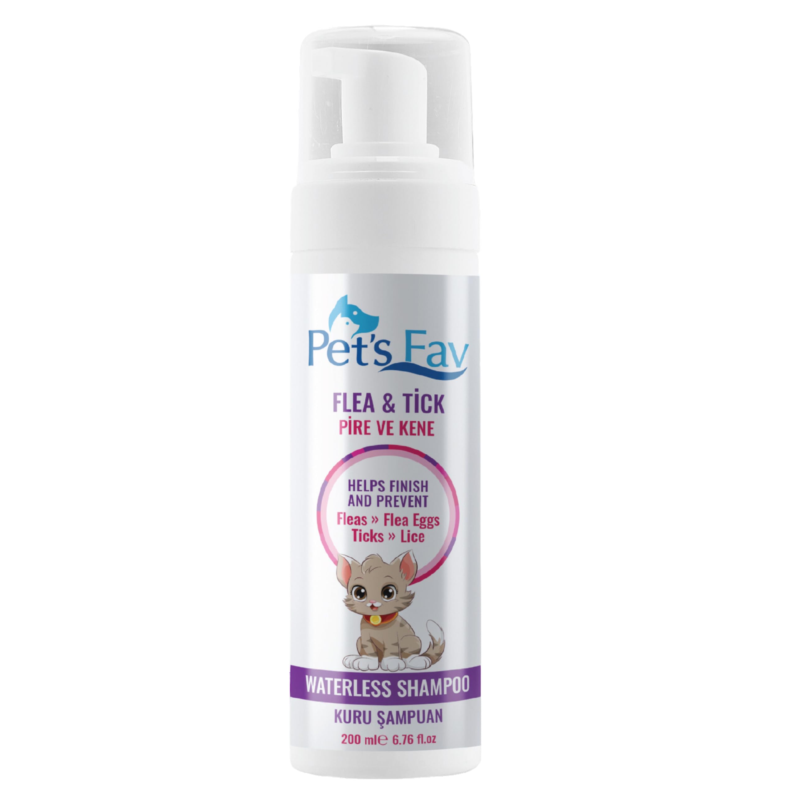 Flea & Tick Waterless Cat Shampoo - Natural Dry Foam for Cats & Kittens