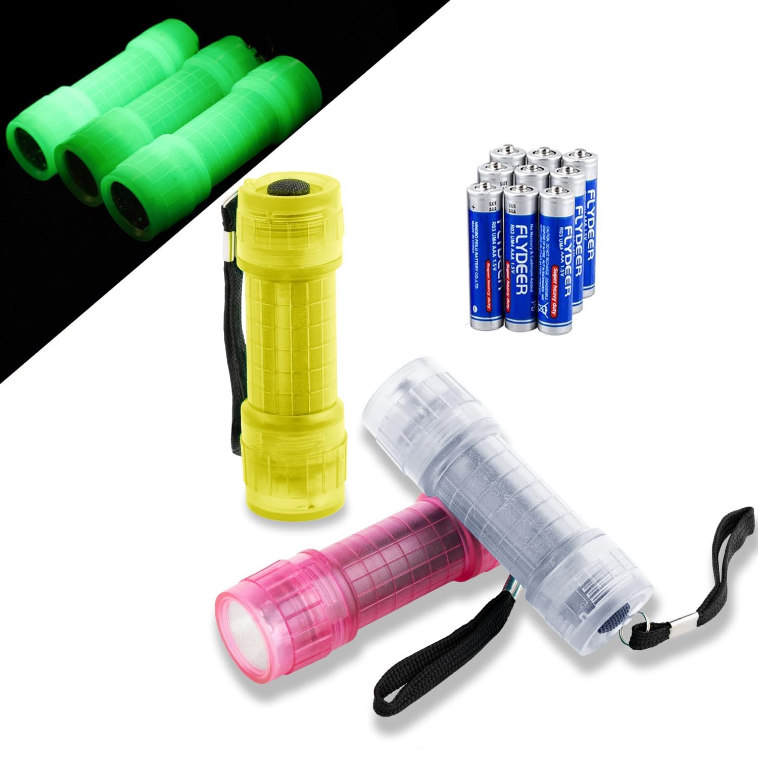 KunHe 3 Pack Glow in Dark Flashlights Mini Flashlight Bulk flashlights with Batteries Included Perfect for Teaching Kids Birthday Party