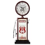Lily's Home Old Fashioned Route 66 Gas Pump Mantle Clock, Silent-Non-Ticking with Quartz Movement, Makes an Ideal Gift for Antique Sign Collectors, Brown/Red (13 1/2