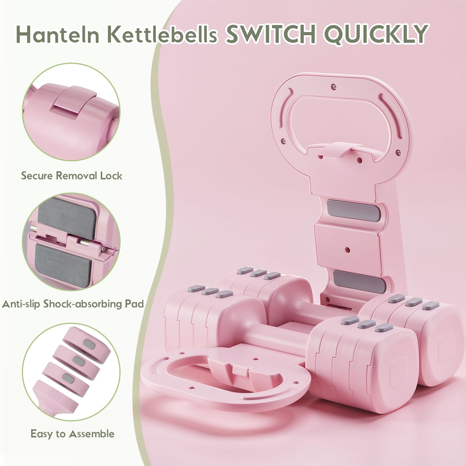 Verstellbare Hanteln Frauen Set, 1-5kg Kurzhanteln 2er Set, 4-in-1 Dumbbell Set für Frauen und Männer, Gewichte Hantel für Home Gym, Krafttraining Zuhause