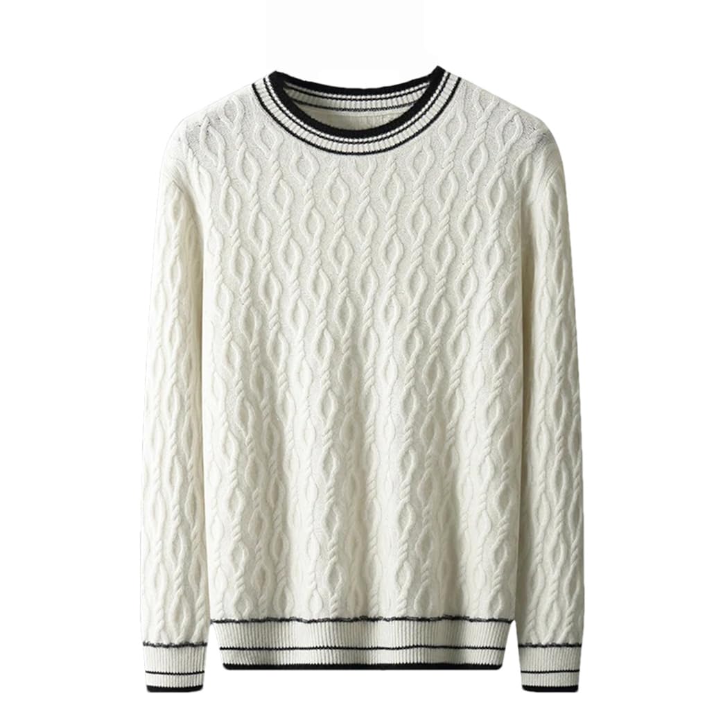 Suéter de cachemira para hombre trenzado grueso con cuello redondo, camisa suelta a rayas, chaqueta cálida de punto