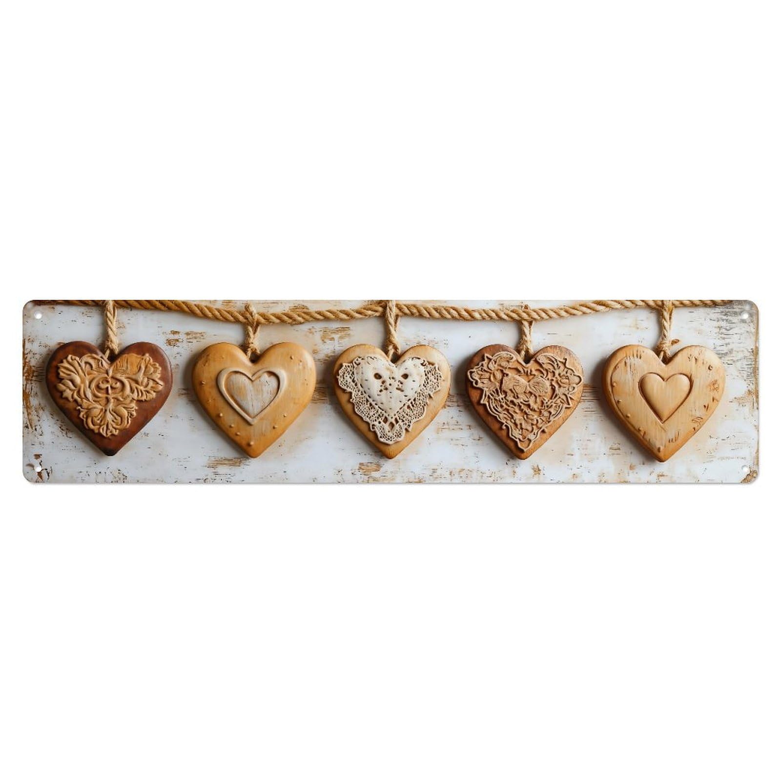 Heart Shape Lace Pattern Wood Metal Tin Sign Plaque