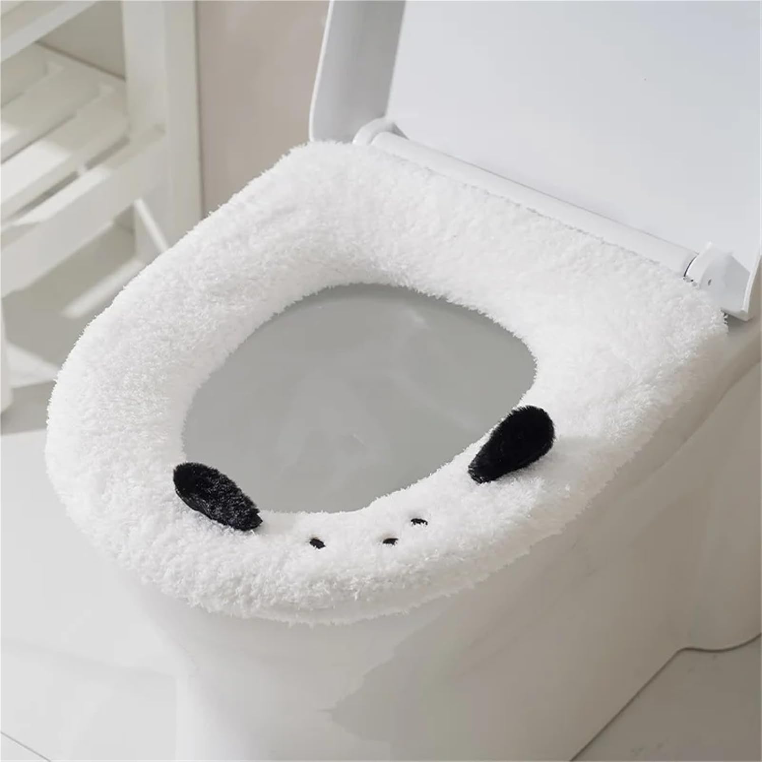 Winter Plush Toilet Cushion Thickened Household with Handler Toilet Cover Washable Toilet Cover #3705(White monster)