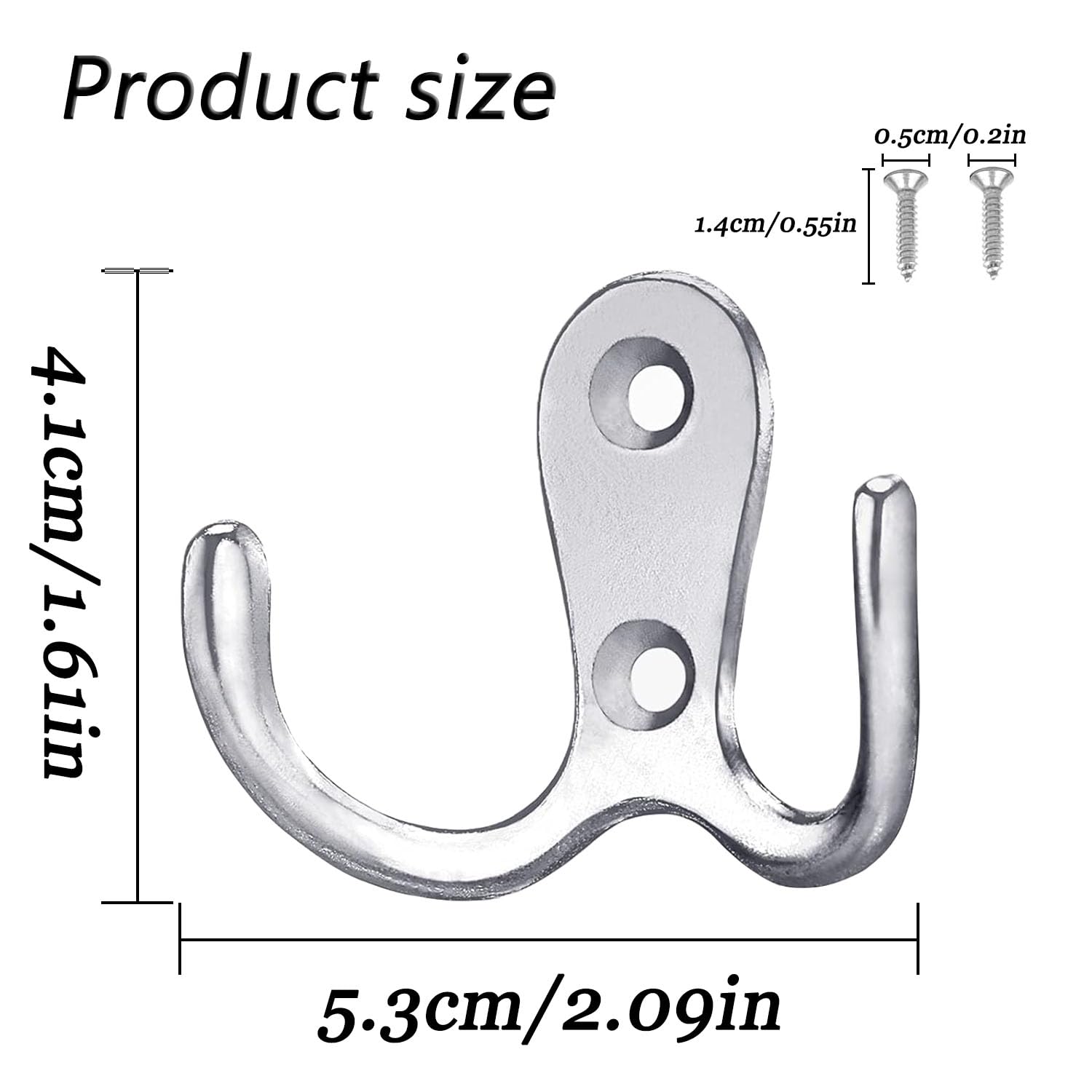 SUJIBHI 6 Pcs Double Prong Coat Hook Dual Coat Door Hooks Wall Mounted Hanging Clothes Metal Door Hooks with 12 Pcs Screws for Bathroom Bedrooms Hanging Clothes Robe Towel Kitchen,Silver - Image 2