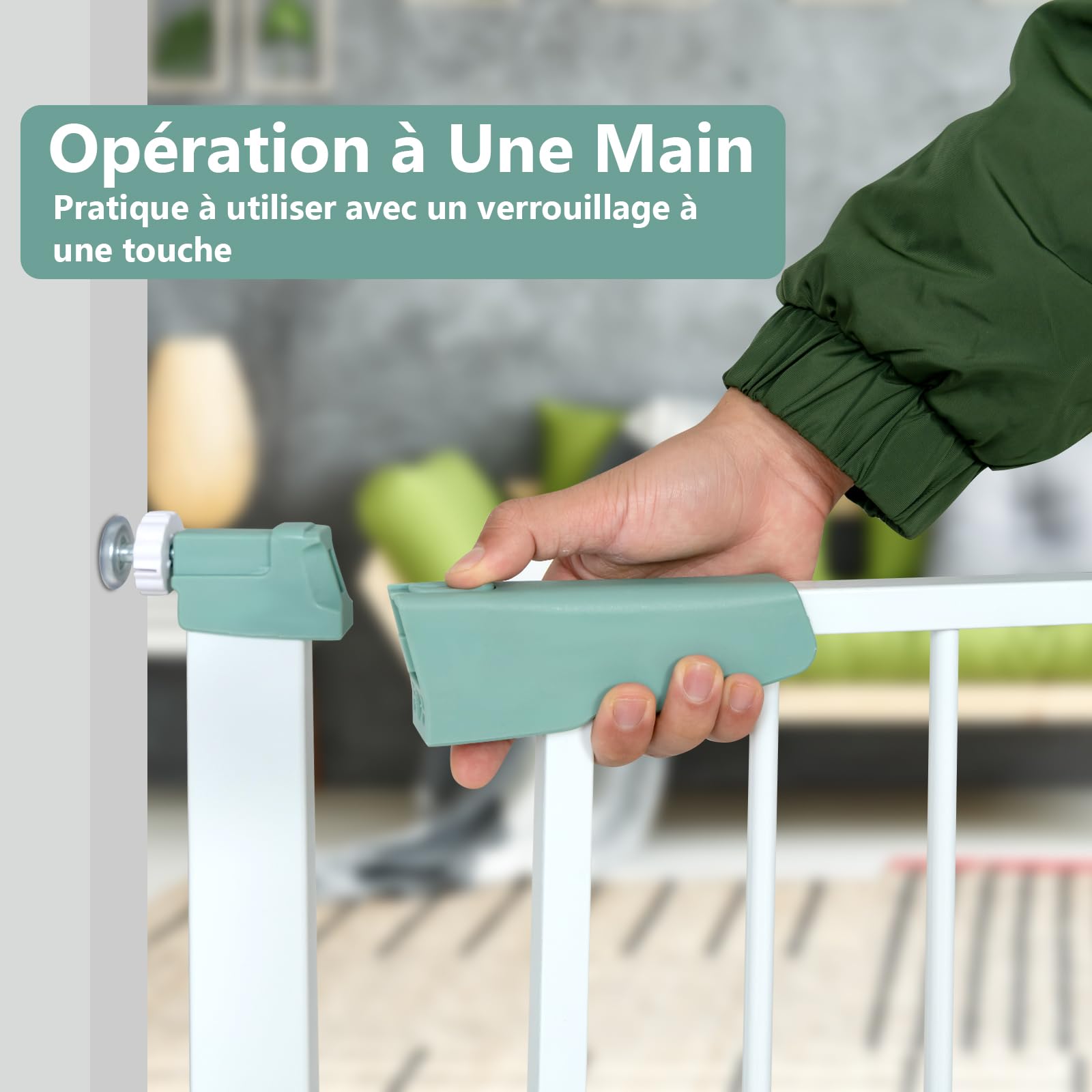 COSTWAY Barrière de Sécurité Bébé Extensible 80-132cm à Fermeture Automatique, Barrière d'Escalier à Fixation par Pression, sans Percage, Ouverture à Une Main, Idéal pour Chiens ou Bébé de 0-3 Ans