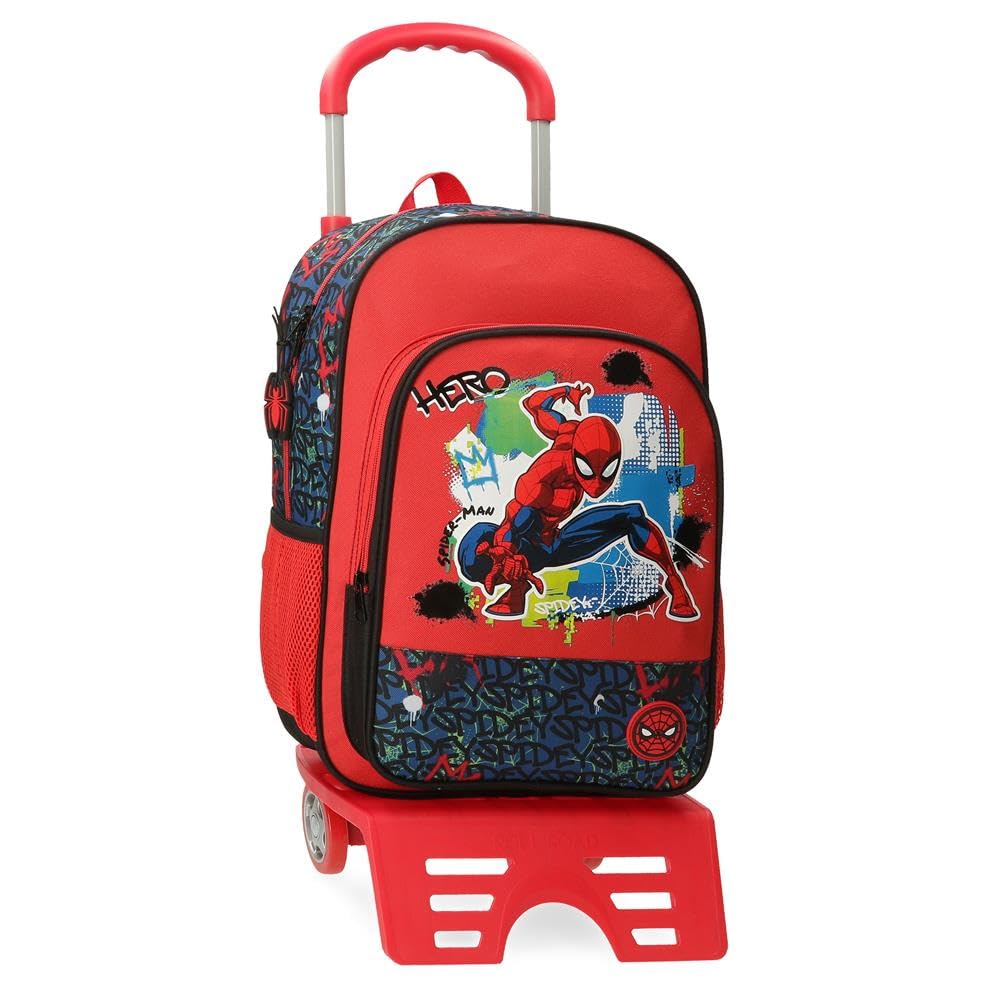Joumma Marvel Spiderman Urban School Backpack with Trolley Red 30x40x13cm Polyester 15.6L, red, School Backpack with Trolley