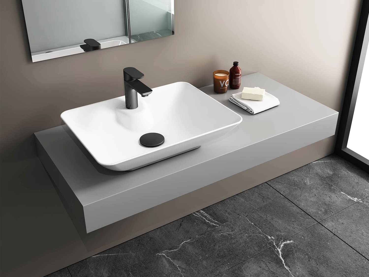 Aqua Bagno Lavabo design autonome, lavabo à poser | Lavabo en céramique, lavabo sans trop-plein | 53 cm