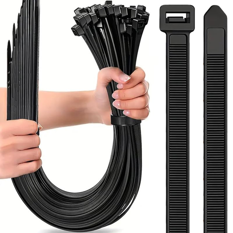 Caiery Extra Large Cable Ties 12mm X 600mm, Heavy Duty Tie Wraps, Premium Zip Ties, Nylon Cable Zip Ties, Black, 50PCS, 23.6 inch x0.47 inch
