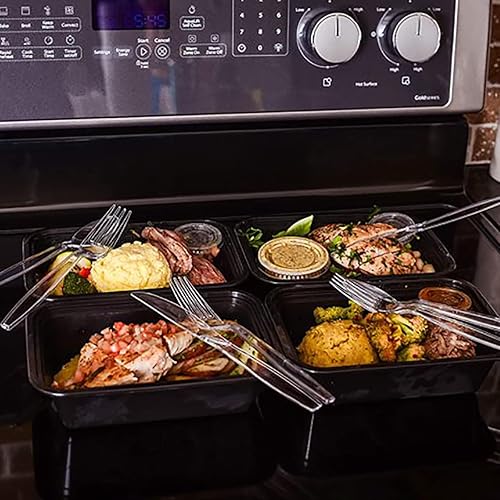 Miniatura 8 de 100 cubiertos de plástico pesados, tenedores de plástico pesados, cucharas, utensilios desechables, juego de cubiertos para suministros de fiesta de