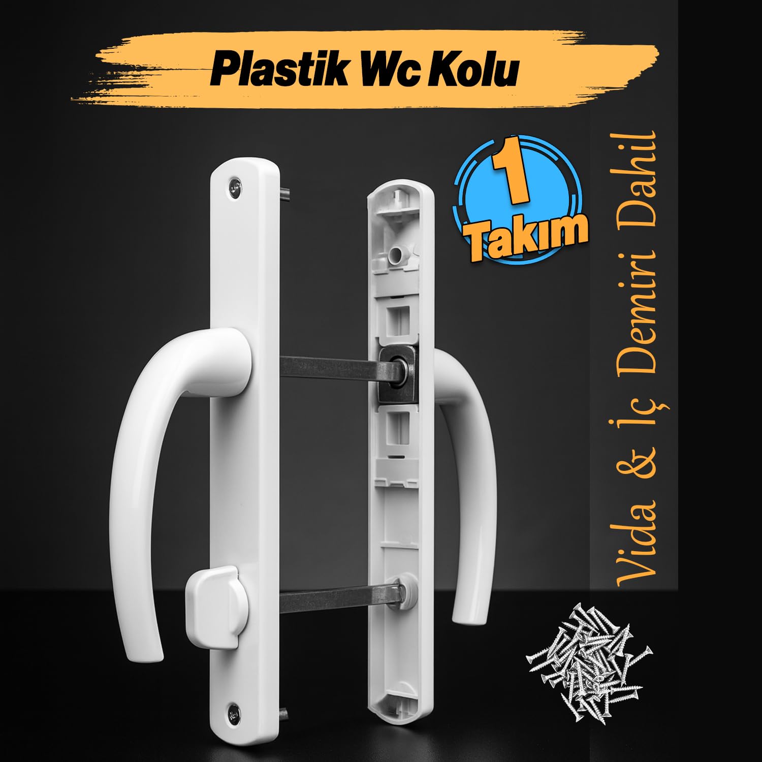 Plastik Wc Banyo Kapı Kolu Tutamağı İçi Metal Plastik Tutma Kol Sağa Sola Uyumlu 1 Çift