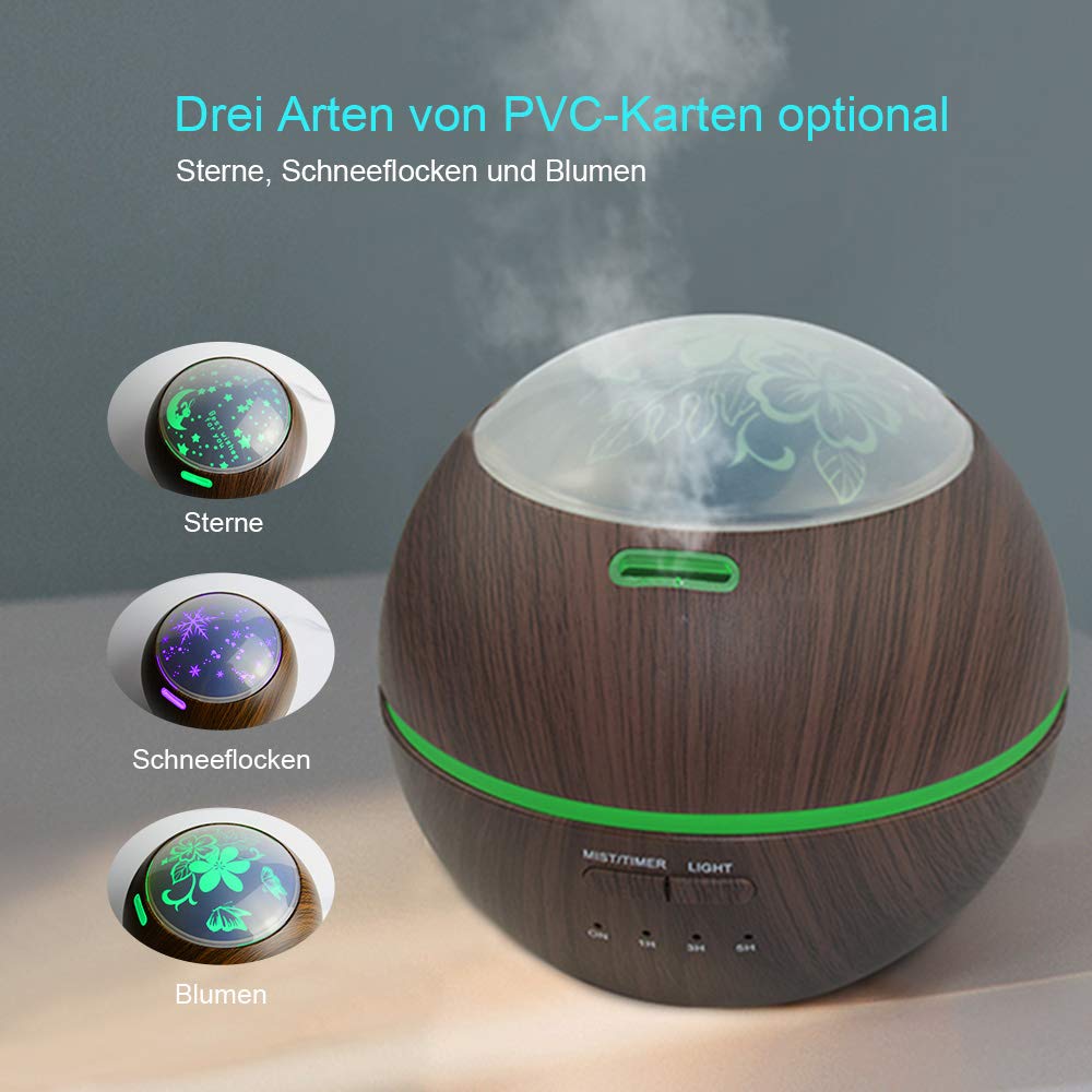Aroma diffuser, etherische 150 ml, ultra stille luchtbevochtiger voor oliën, sterrenprojector, nachtlampje, luchtreiniger, instelbare mistmodus, waterloze auto-off, met 8 kleuren led voor baby, slaapkamer