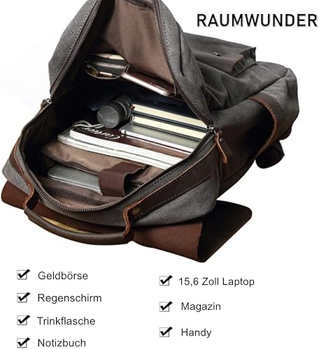 Miniatura 3 de Eysee Mochila para hombre al aire libre, bolsa de viaje de lona para laptop, verde 12.6 in (L) * 16.5 in (H) * 4.7 in (W), verde