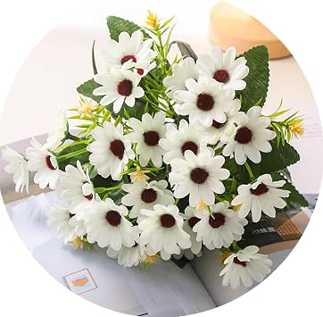 Artificial Daisies Flowers, Silk Daisy Fake Plants 4 Bundles Faux Flower Plant Shrubs Plastic Bushes for Home Farmhouse Decoration Wedding Bouquet Table Arrangement Planter Filler DIY Decor - White