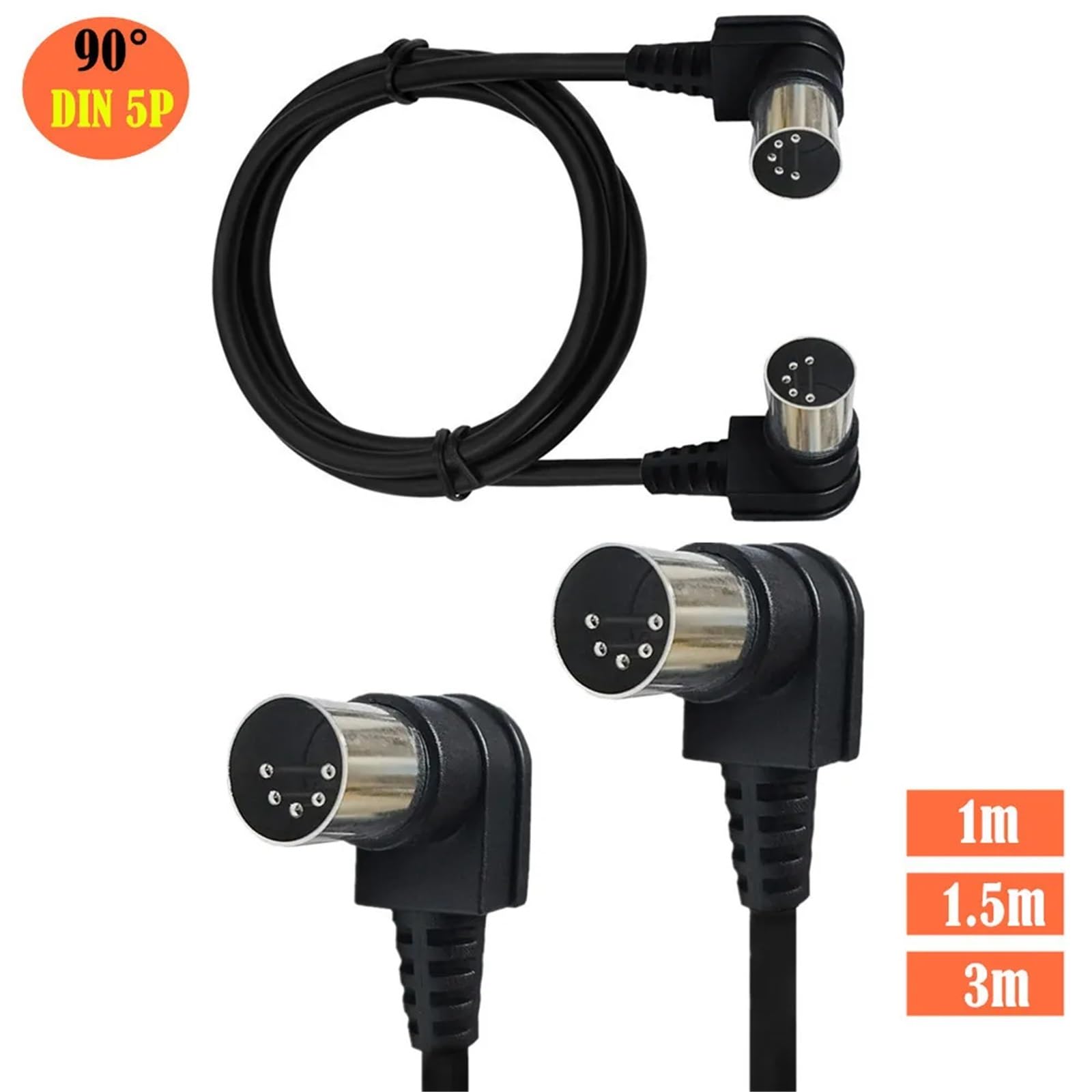 0.5m 1m 1.5m 3M 5m 90 gradi MIDI DIN 5PIN maschio a maschio Spina 5 pin DIN prolunga audio maschio cavo cavo din-5pin M/M cavo(Double Right 5pin,3m)