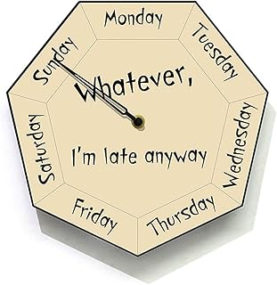 Day of The Week Clock - Whatever, I'm late anyway - Heptagon Beige Wall Clock - Week Days Clock - Fun Office Clock - Funny Gift