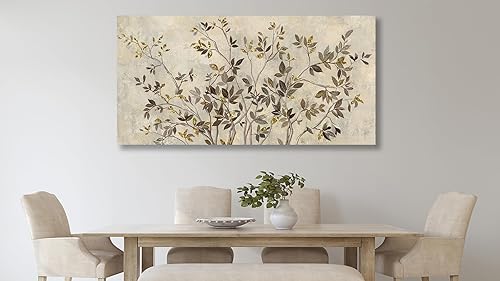 Miniatura 4 de Shoci Arte de pared rústico grande  Imagen de rama de árbol gris marrón para sala de estar, ramas y hojas retro, impresiones de pintura para