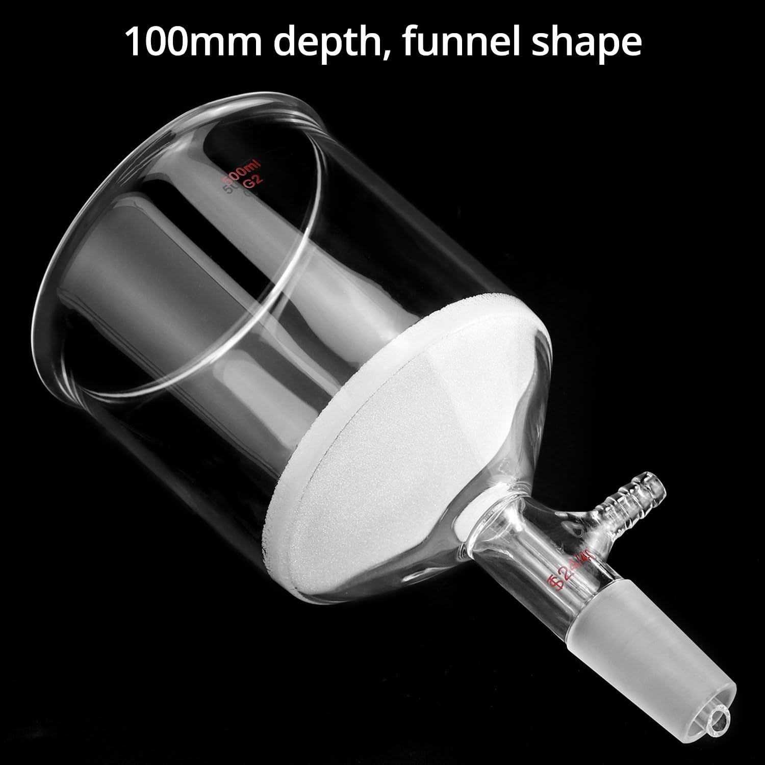 QWORK Imbuto filtrante Buchner in vetro borosilicato da 500 ml con fritta media (G2), giunto interno conico standard 24/40 e 100 filtri di carta da 93 mm