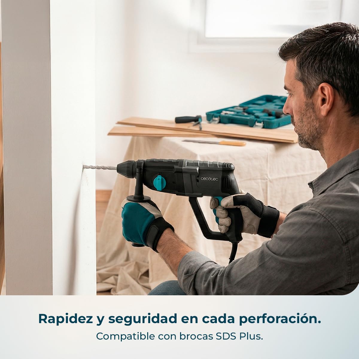 Cecotec Martillo Percutor SDS PowerForce 4000 Atomic. 800W, Energía de Impacto 3J, Función 3in1, Adaptador para Brocas Convencionales, Incluye Brocas y Cinceles, Cable de 3m, Maletín de Transporte