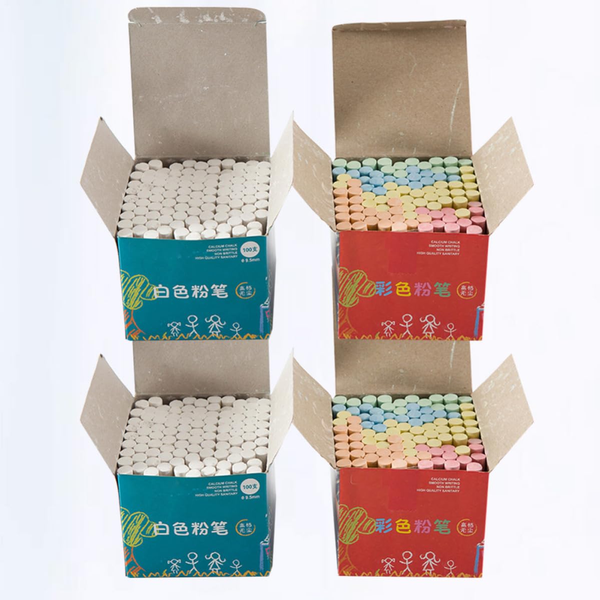 4 Cajas Tizas de Yeso sin Polvo para Pizarra Clara, Ligeras y Prácticas para Escritura y Pintura en Material Escolar para Profesores