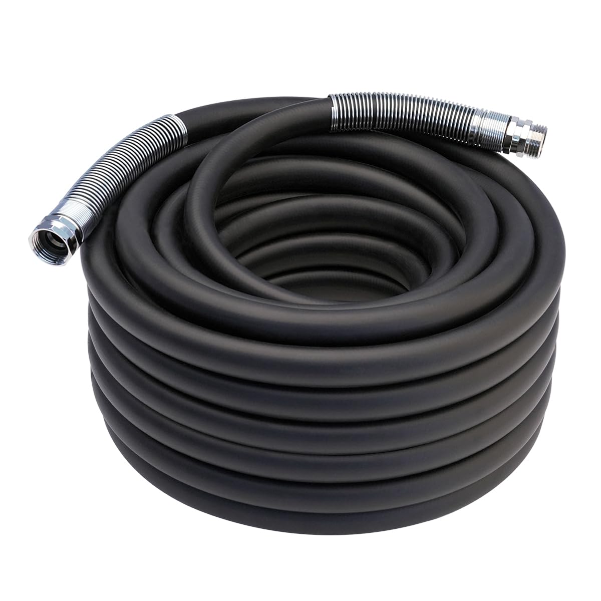 Guitrees 2026 Upgraded Garden Hose 75FT x 3/4", Heavy Duty Rubber Water Hose with Five Layered Braiding, Swivel male and female Nickel-plated Brass Fittings, 1200PSI Burst, 300PSI Working (Black)